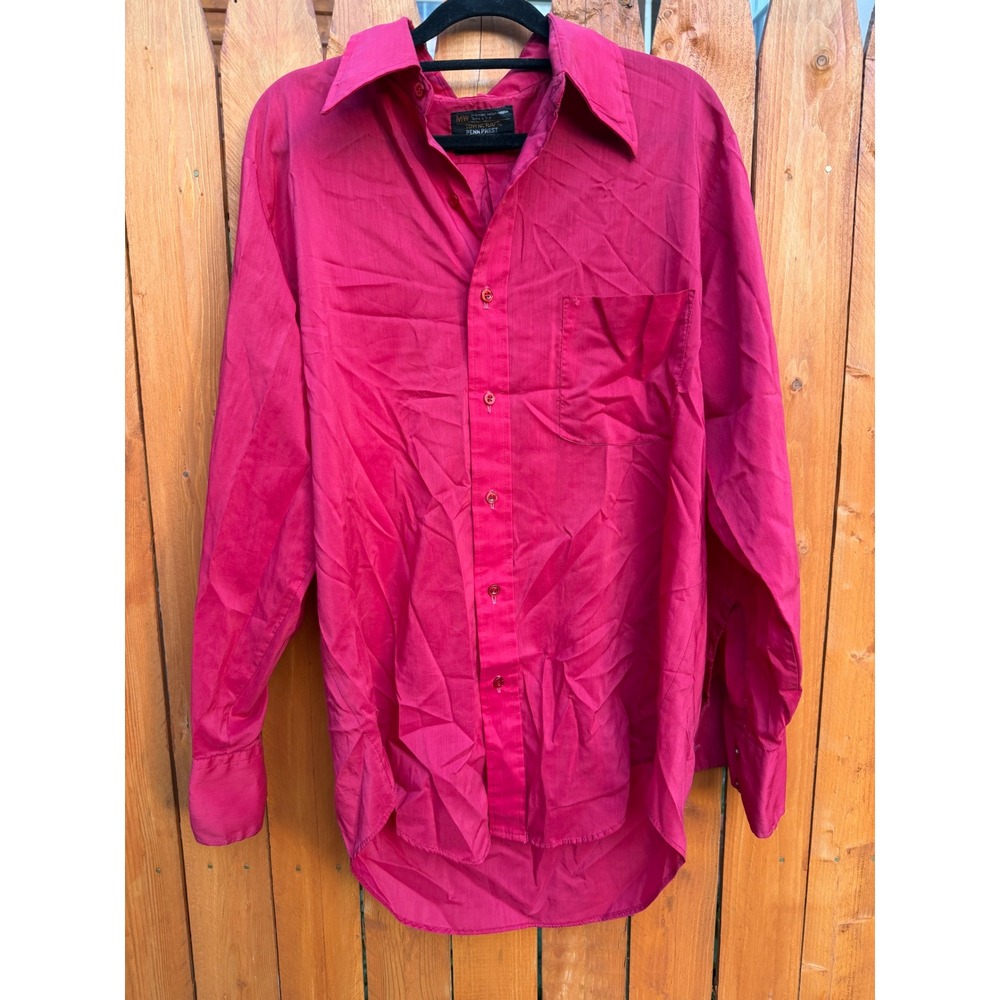 Vintage Towncraft Penn Prest Magenta red Dagger Collar Button Down Shirt Mens